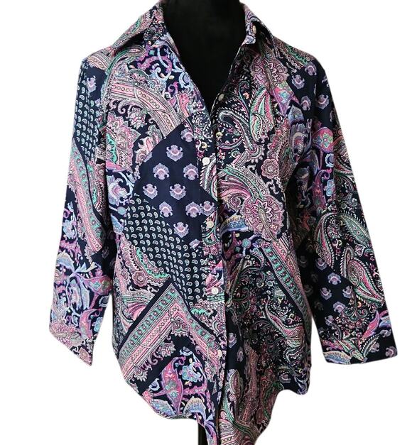 Lauren Ralph Lauren Tops - Lauren Ralph Lauren Women Large Paisley Patchwork Button Down Shirt Navy Pink